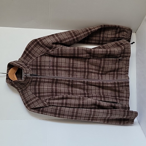 Columbia Sweaters - Columbia Women's Gray Brown Plaid Long Sleeve Zip Up Fleece Sweater, L